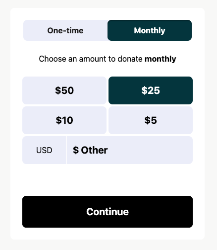 Embedded donation amount grid