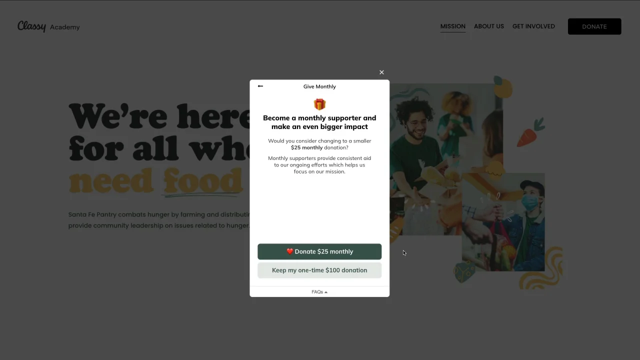 A recurring donation nudge inside an embedded form