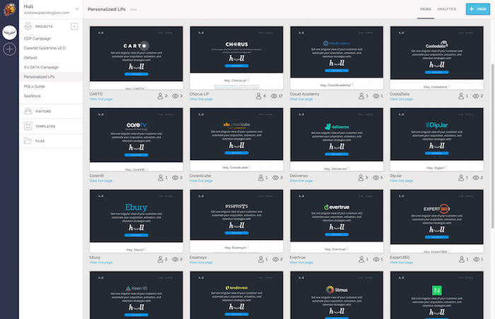 Landing Lion dashboard showing published customer pages