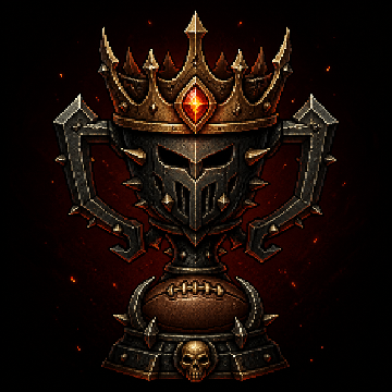 Pixel-art trophy of a spiked crown atop an armored helmet, mounted on a football base with a skull emblem