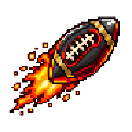Pixel-art blacksteel football wreathed in flame — the Was I Robbed? mark
